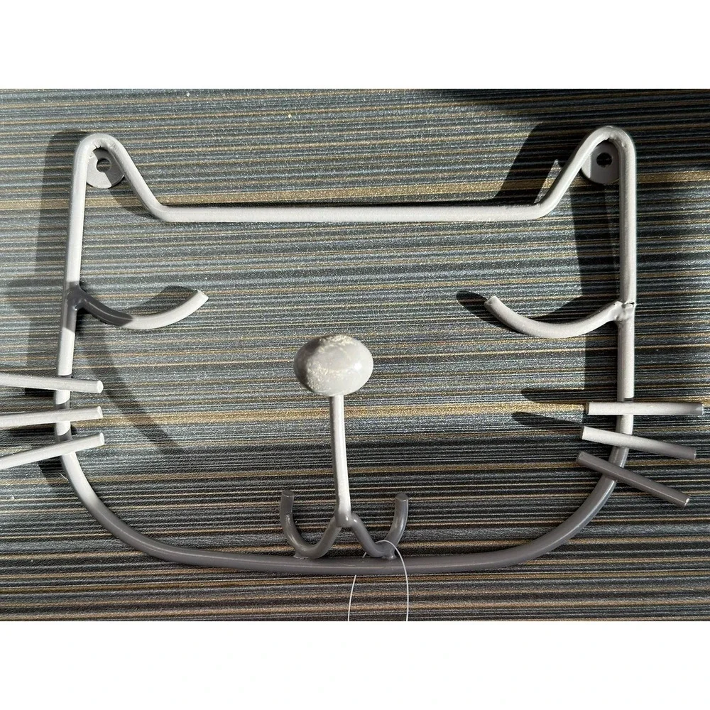 Cat Face Shaped Metal Wall Hook With Hardware NWT